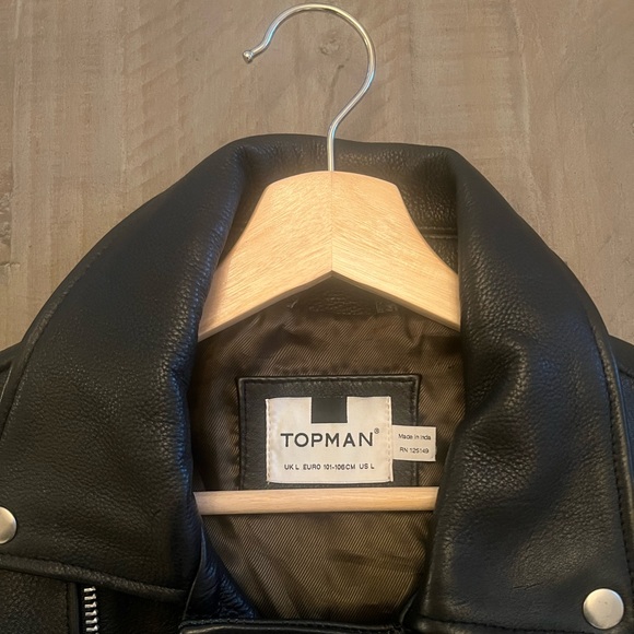 🔥TOPMAN Genuine Leather Moto Jacket Mens L 101-106 CM. Black. (Worn Once)🔥 - Picture 2 of 7